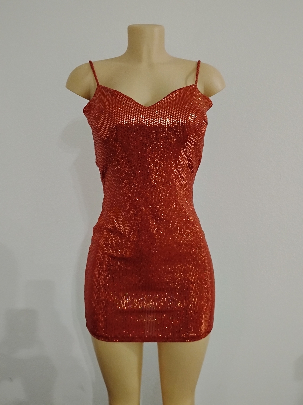 Lovely Day Orange Sequin Spaghetti Strap Mini Dress Size M